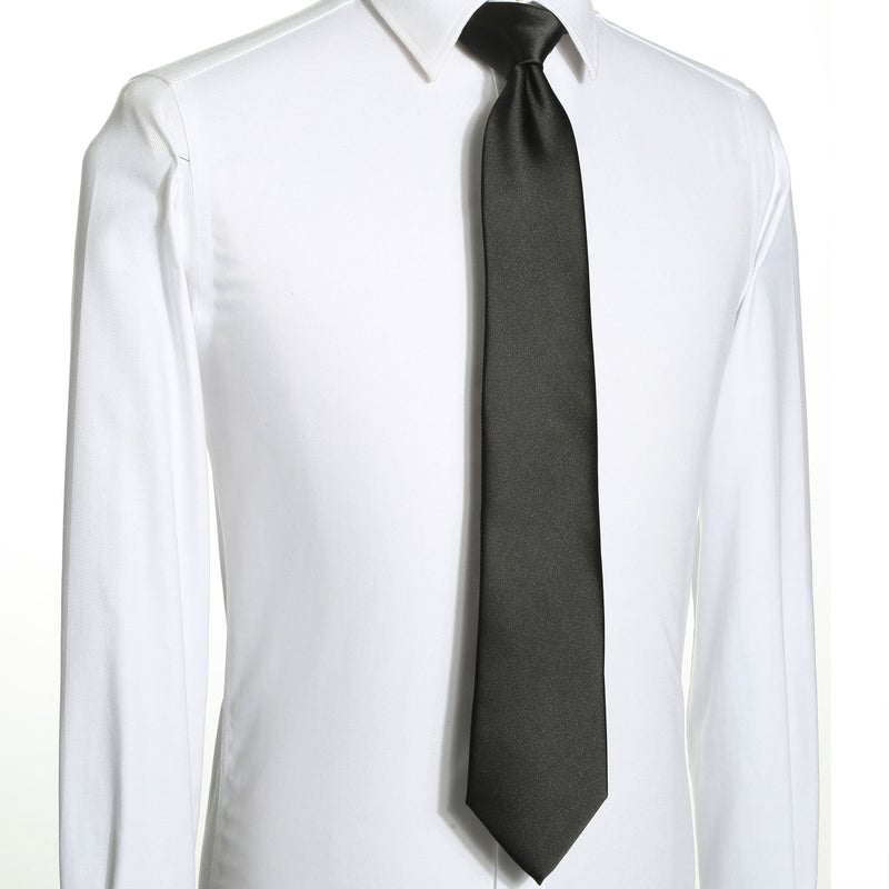 KissTies Mens Silk Black Tie Solid Satin Wedding Necktie + Gift Box - Image 5